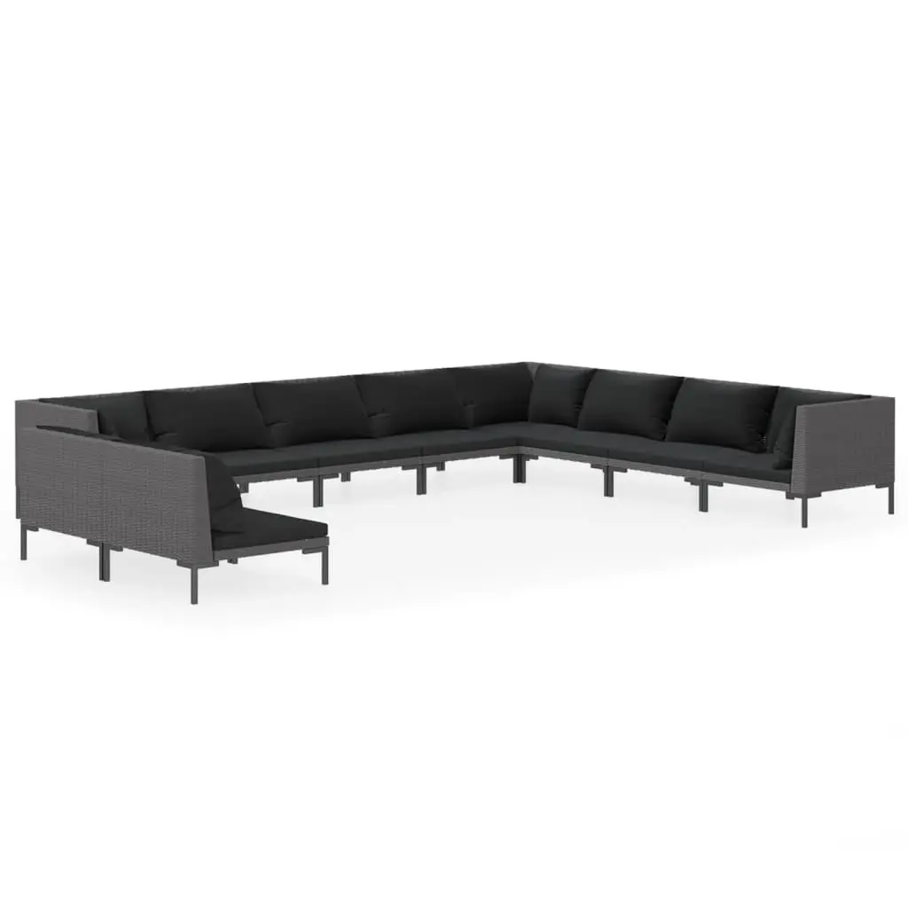 10 Piece Garden Lounge Set with Cushions Poly Rattan Dark Grey 3099886 - Furniture