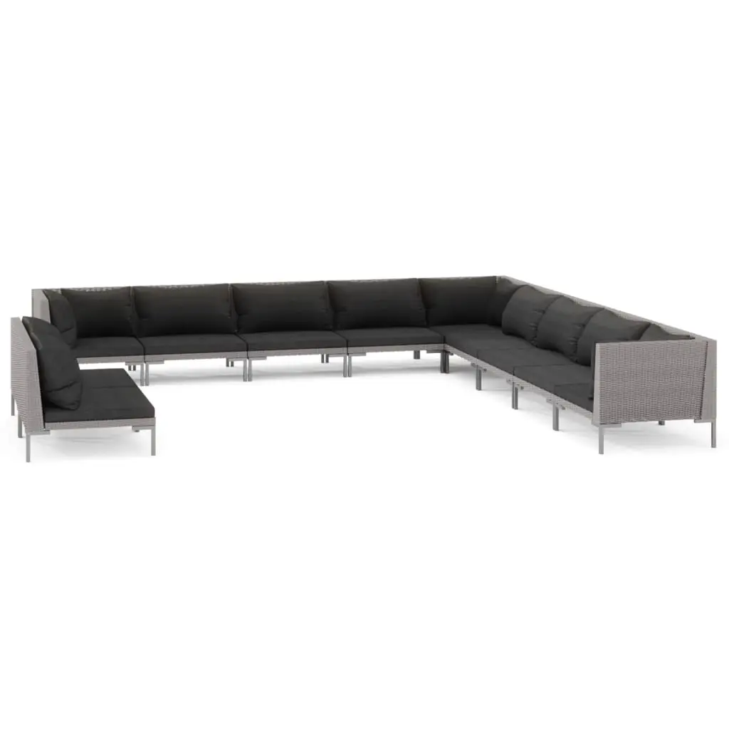 11 Piece Garden Lounge Set with Cushions Poly Rattan Dark Grey 3099890 - Furniture