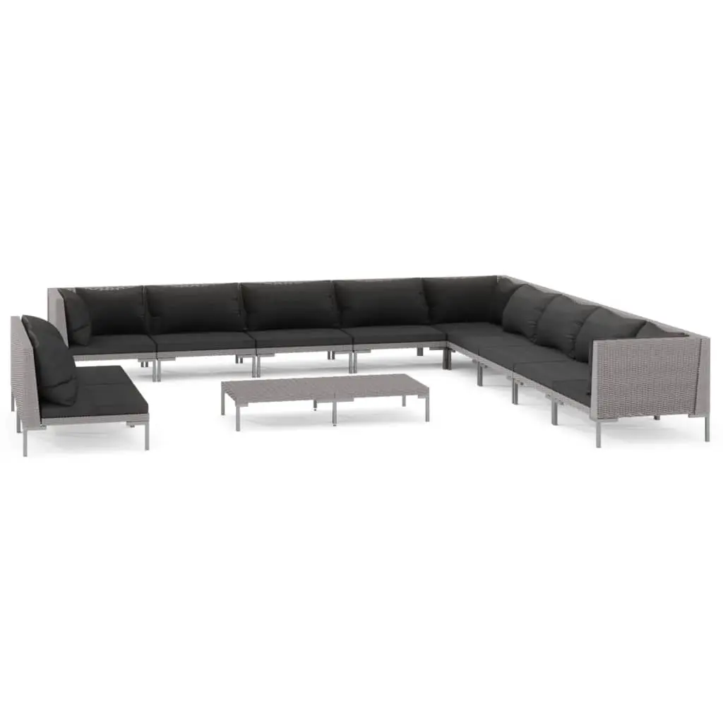 12 Piece Garden Lounge Set with Cushions Poly Rattan Dark Grey 3099891 - Furniture