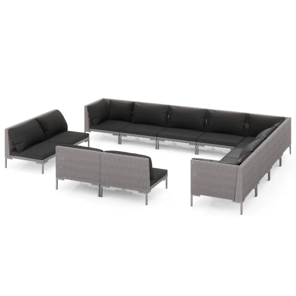 12 Piece Garden Lounge Set with Cushions Poly Rattan Dark Grey 3099892 - Furniture