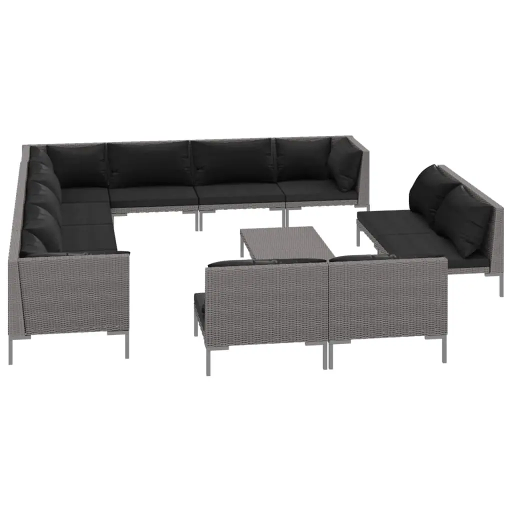 13 Piece Garden Lounge Set with Cushions Poly Rattan Dark Grey 3099893 - Furniture
