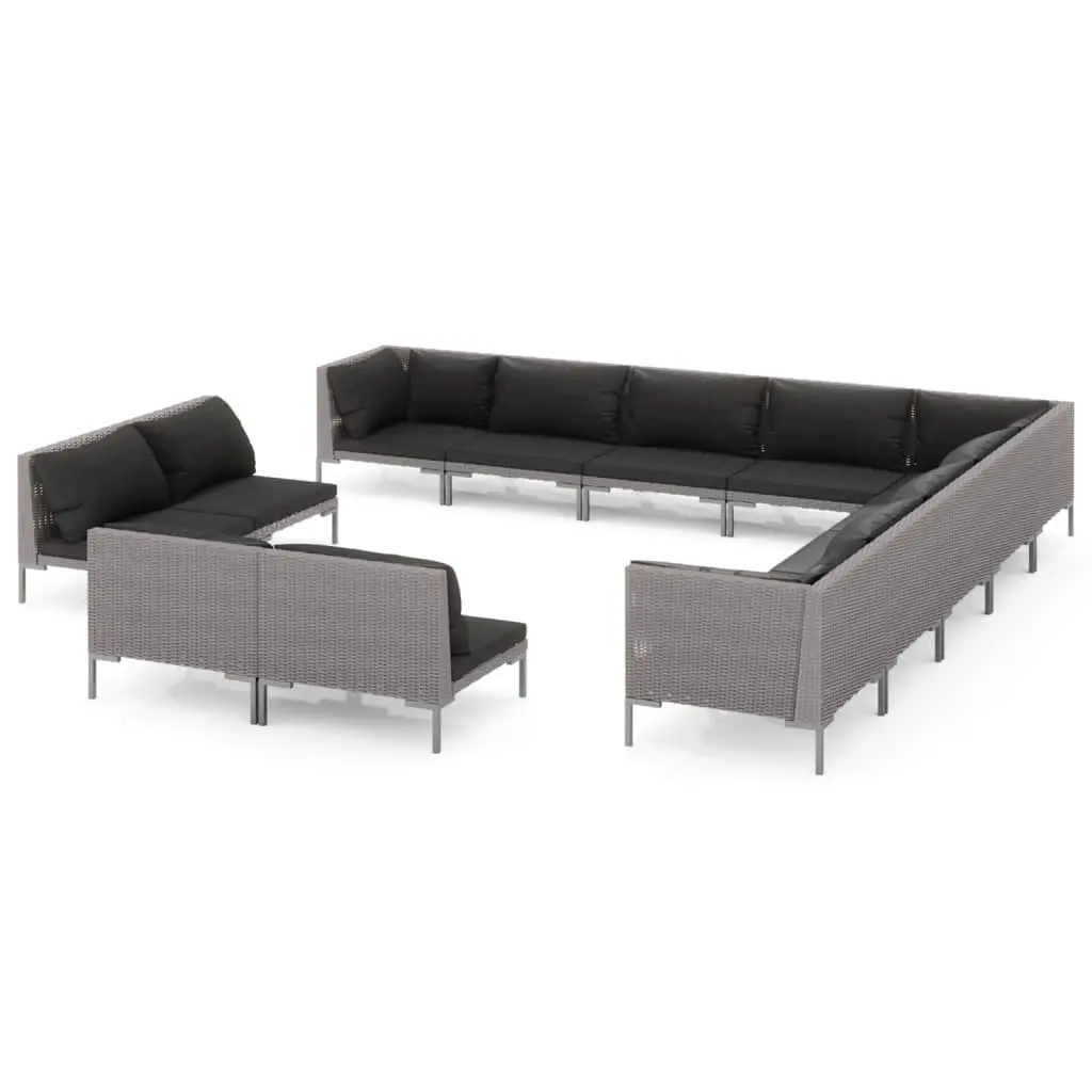 13 Piece Garden Lounge Set with Cushions Poly Rattan Dark Grey 3099894 - Furniture