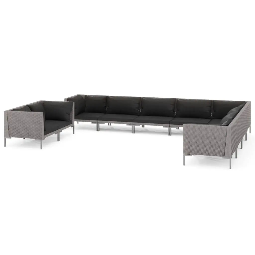 10 Piece Garden Lounge Set with Cushions Poly Rattan Dark Grey 3099898 - Furniture