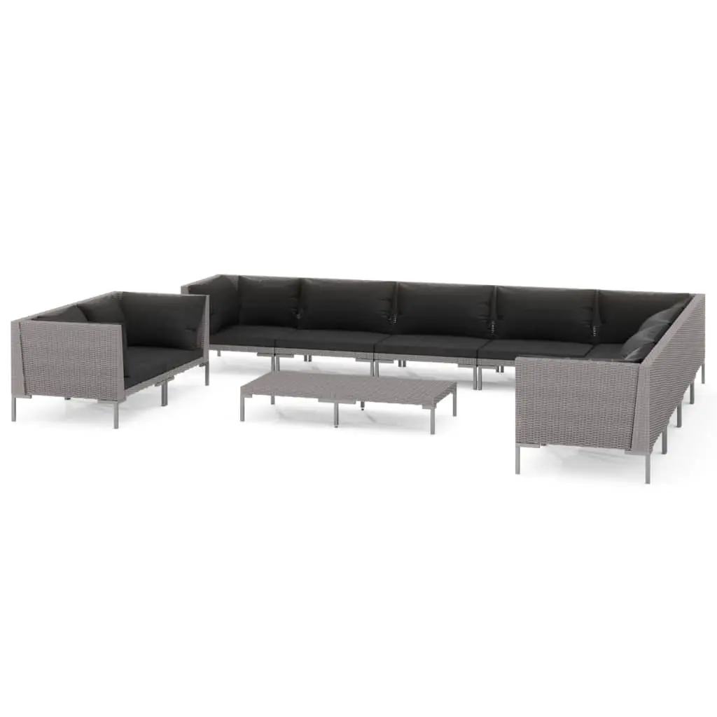 11 Piece Garden Lounge Set with Cushions Poly Rattan Dark Grey 3099899 - Furniture