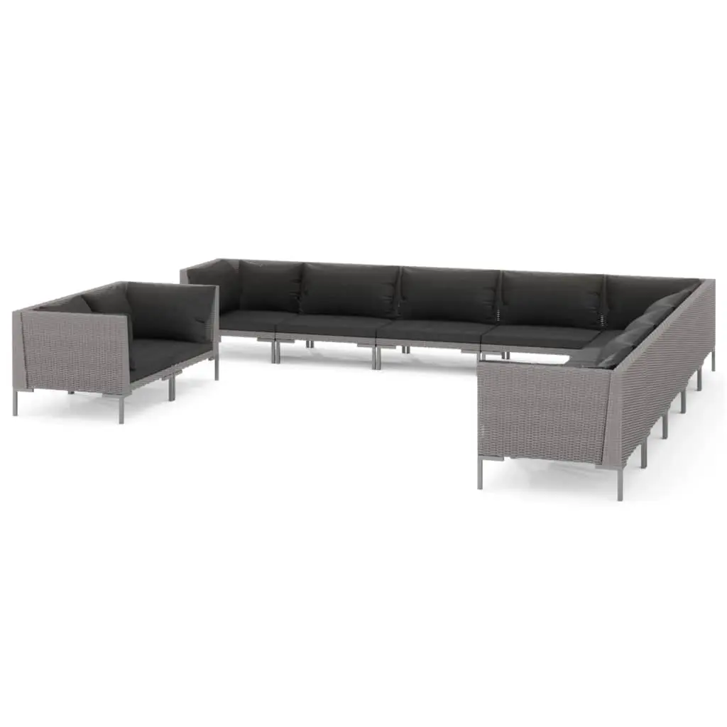 11 Piece Garden Lounge Set with Cushions Poly Rattan Dark Grey 3099900 - Furniture