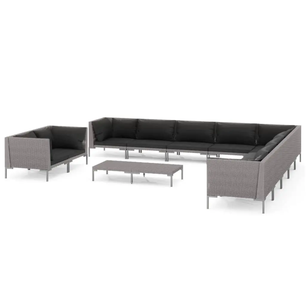 12 Piece Garden Lounge Set with Cushions Poly Rattan Dark Grey 3099901 - Furniture