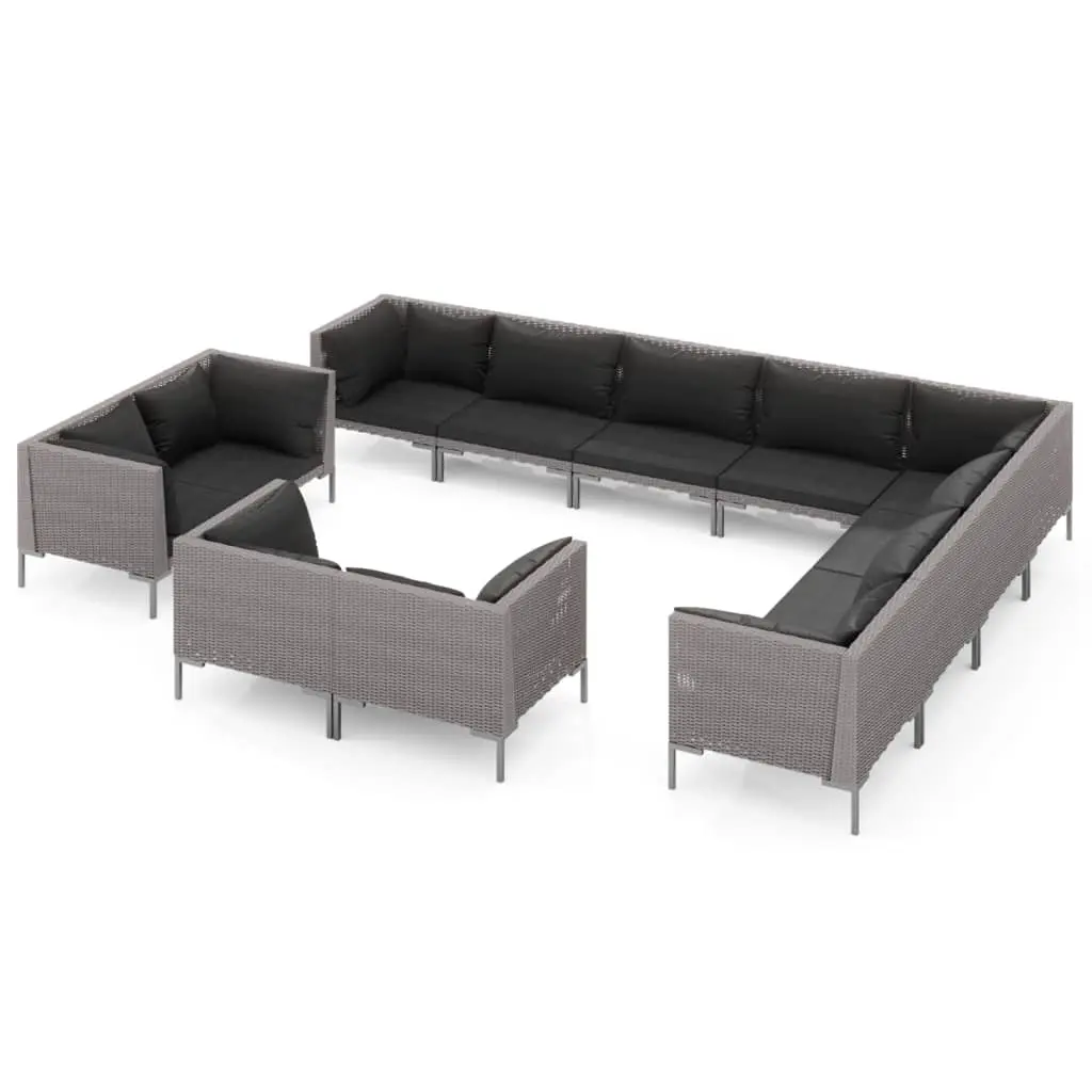 12 Piece Garden Lounge Set with Cushions Poly Rattan Dark Grey 3099904 - Furniture