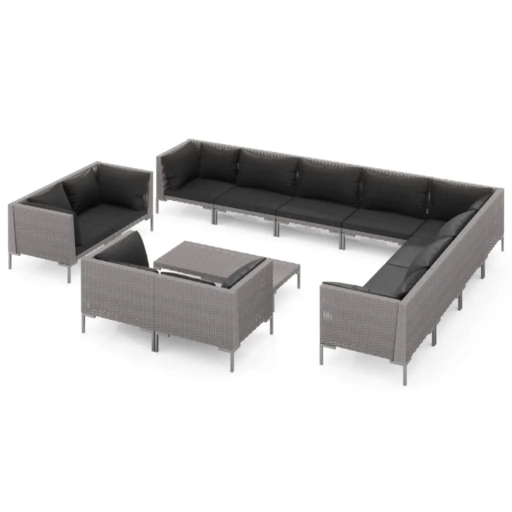 13 Piece Garden Lounge Set with Cushions Poly Rattan Dark Grey 3099905 - Furniture