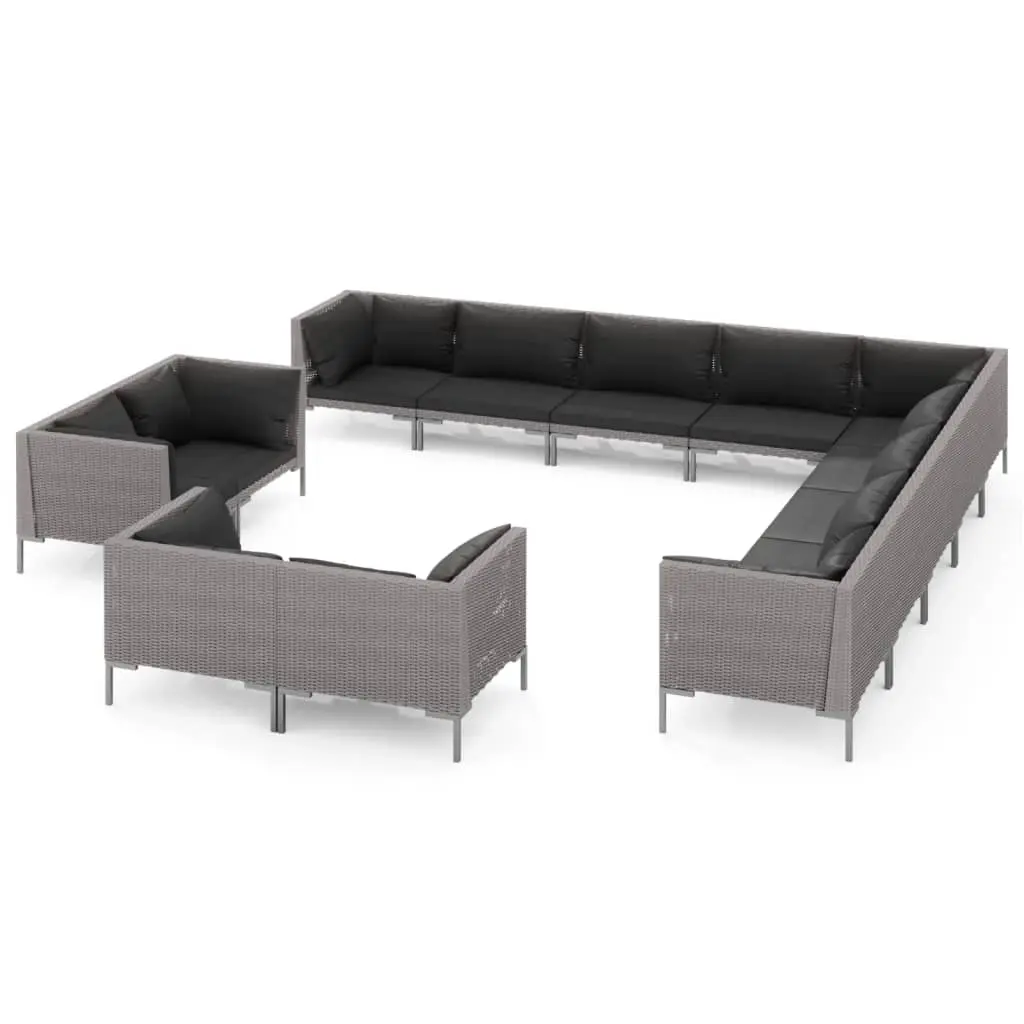 13 Piece Garden Lounge Set with Cushions Poly Rattan Dark Grey 3099906 - Furniture