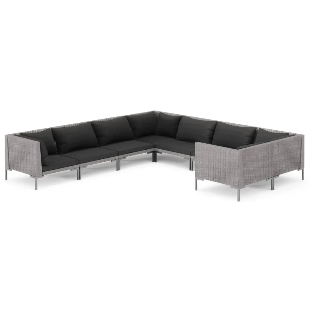 8 Piece Garden Lounge Set with Cushions Poly Rattan Dark Grey 3099908 - Furniture