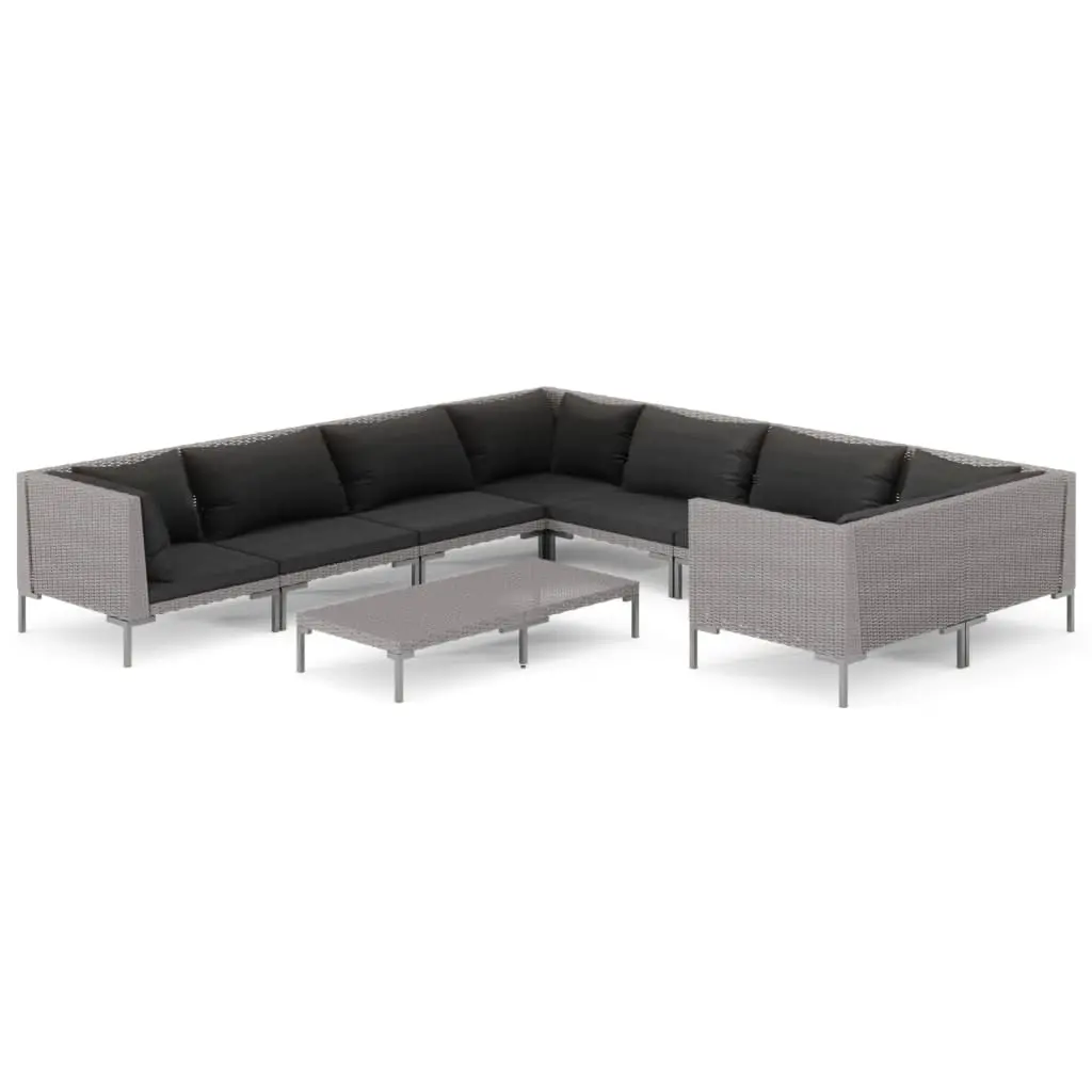 9 Piece Garden Lounge Set with Cushions Poly Rattan Dark Grey 3099909 - Furniture