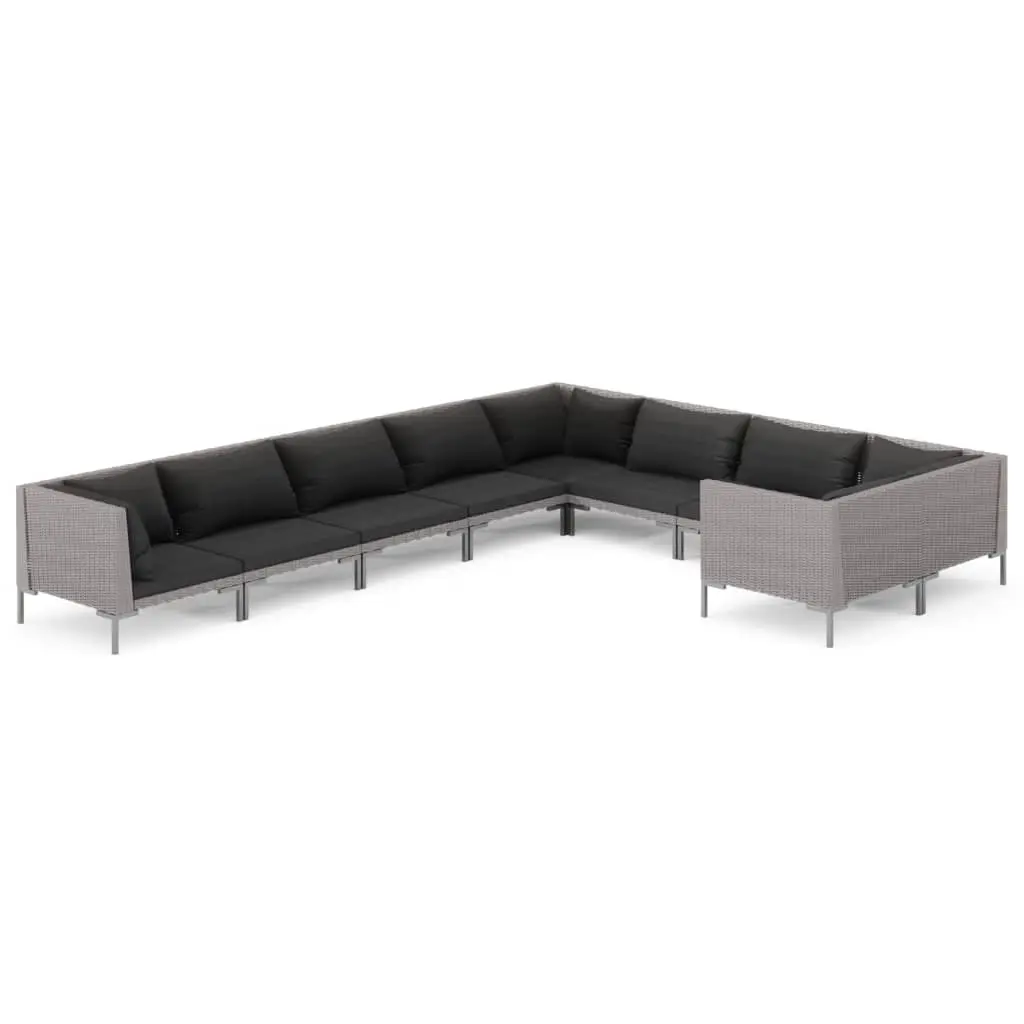 9 Piece Garden Lounge Set with Cushions Poly Rattan Dark Grey 3099910 - Furniture