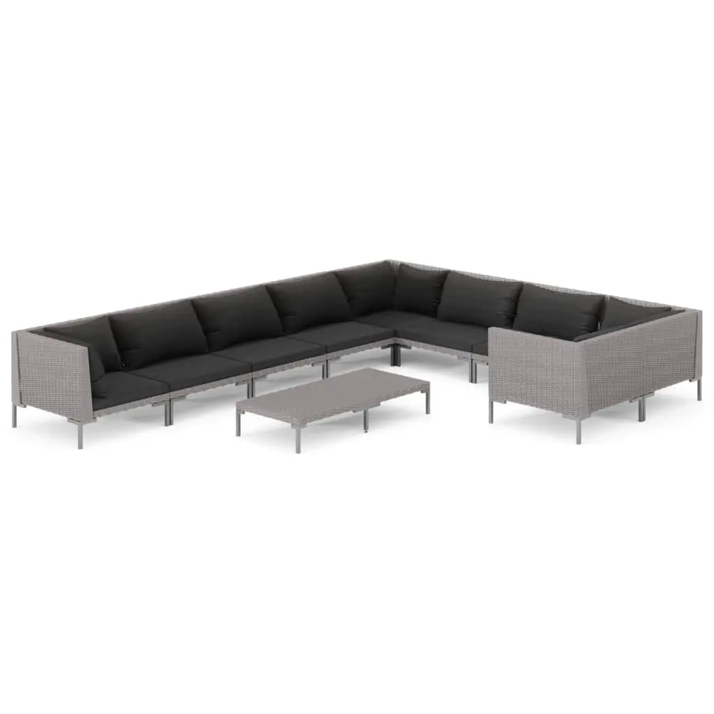 10 Piece Garden Lounge Set with Cushions Poly Rattan Dark Grey 3099911 - Furniture