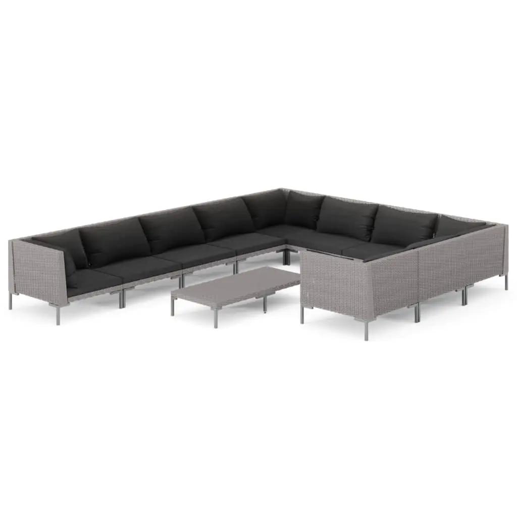 11 Piece Garden Lounge Set with Cushions Poly Rattan Dark Grey 3099913 - Furniture