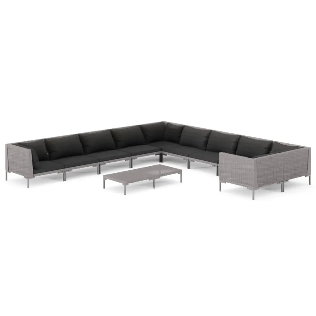 11 Piece Garden Lounge Set with Cushions Poly Rattan Dark Grey 3099915 - Furniture