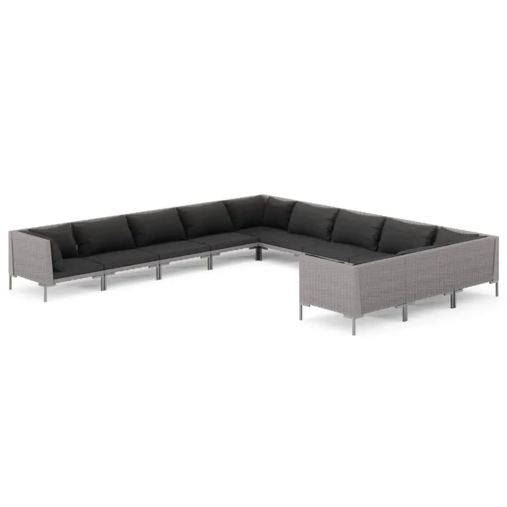 11 Piece Garden Lounge Set with Cushions Poly Rattan Dark Grey 3099916 - Furniture