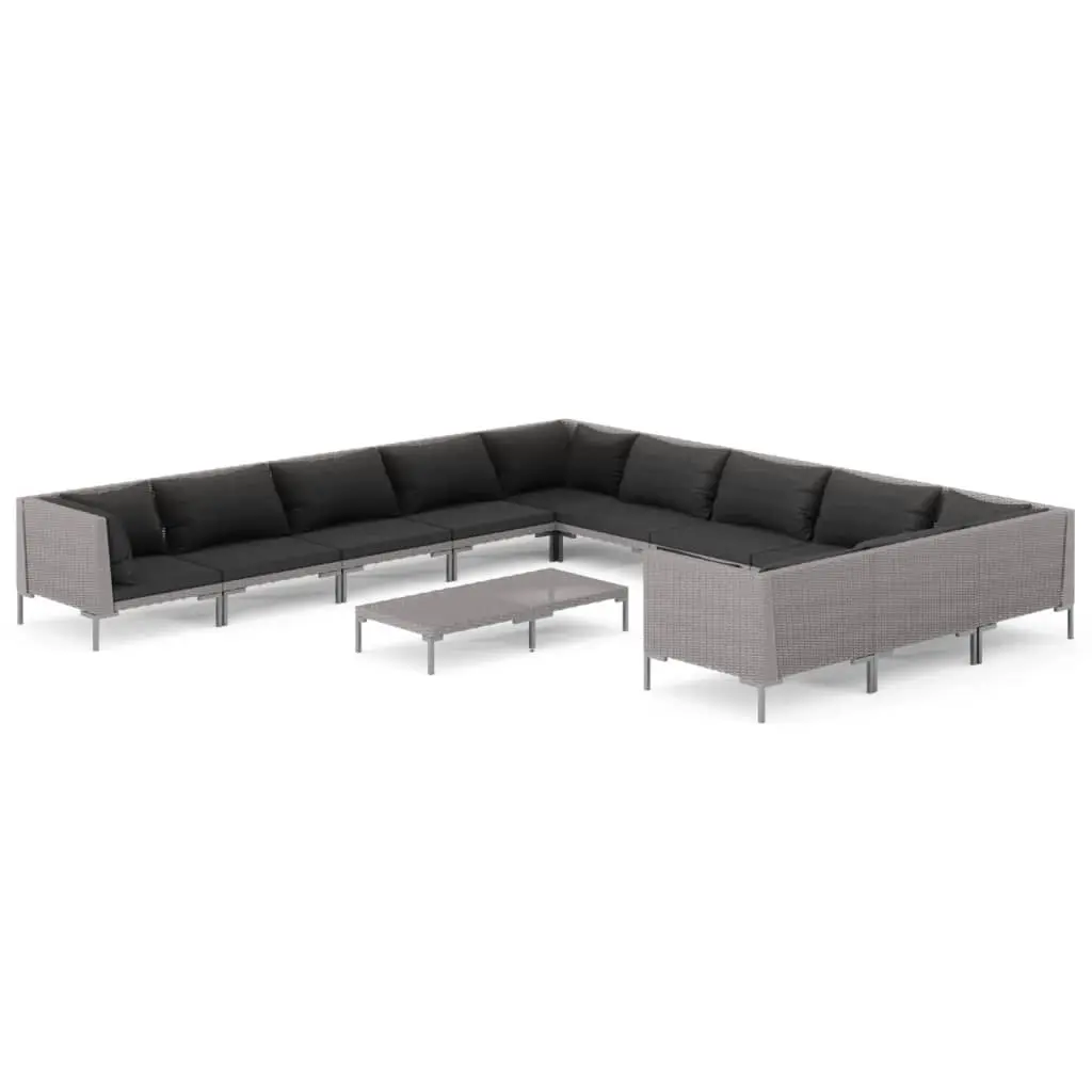 12 Piece Garden Lounge Set with Cushions Poly Rattan Dark Grey 3099917 - Furniture