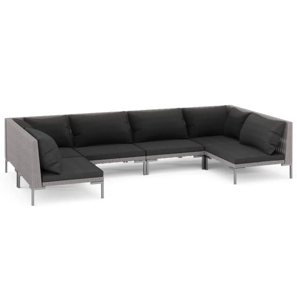 6 Piece Garden Lounge Set with Cushions Poly Rattan Dark Grey 3099918 - Furniture