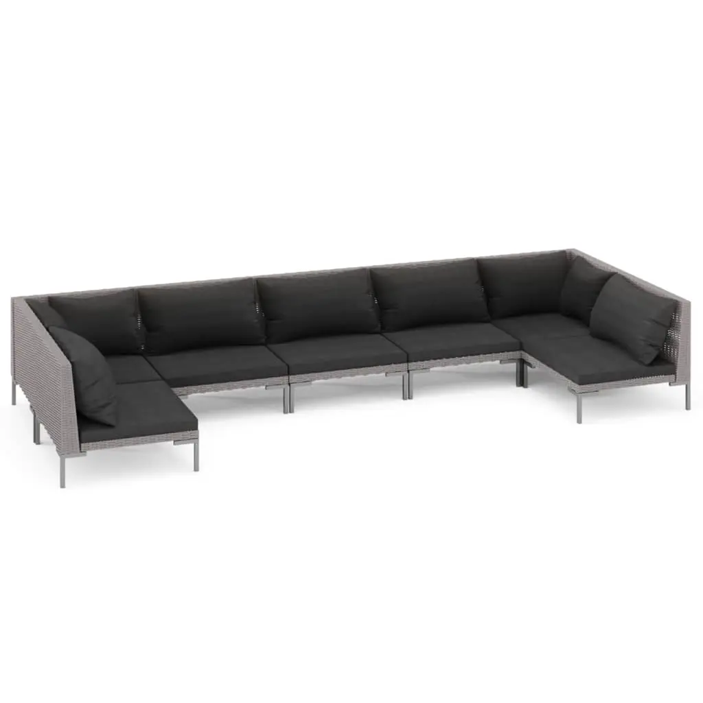 7 Piece Garden Lounge Set with Cushions Poly Rattan Dark Grey 3099920 - Furniture