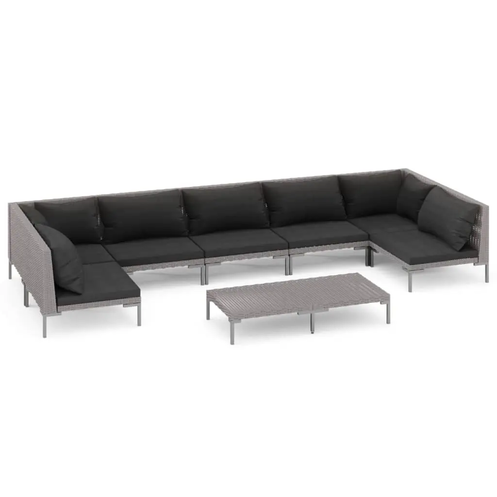 8 Piece Garden Lounge Set with Cushions Poly Rattan Dark Grey 3099921 - Furniture