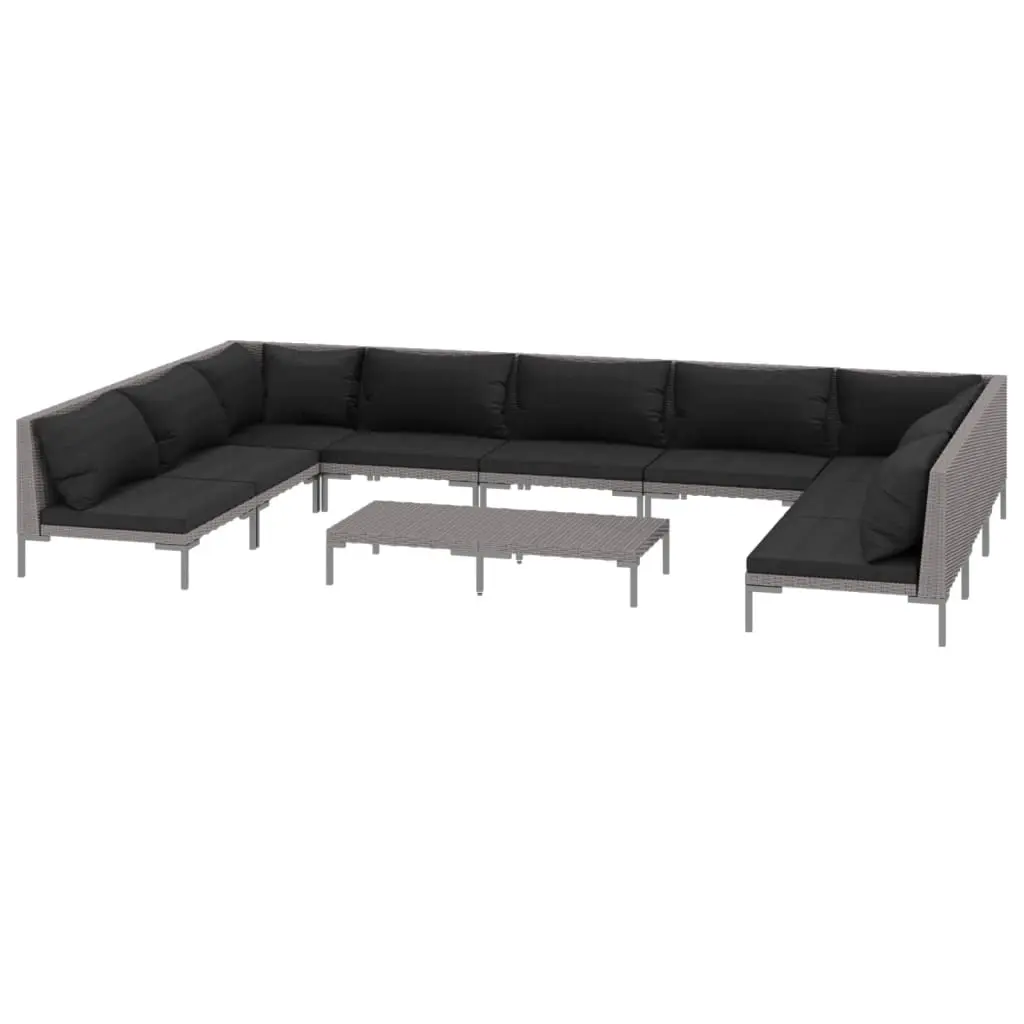 10 Piece Garden Lounge Set with Cushions Poly Rattan Dark Grey 3099923 - Furniture