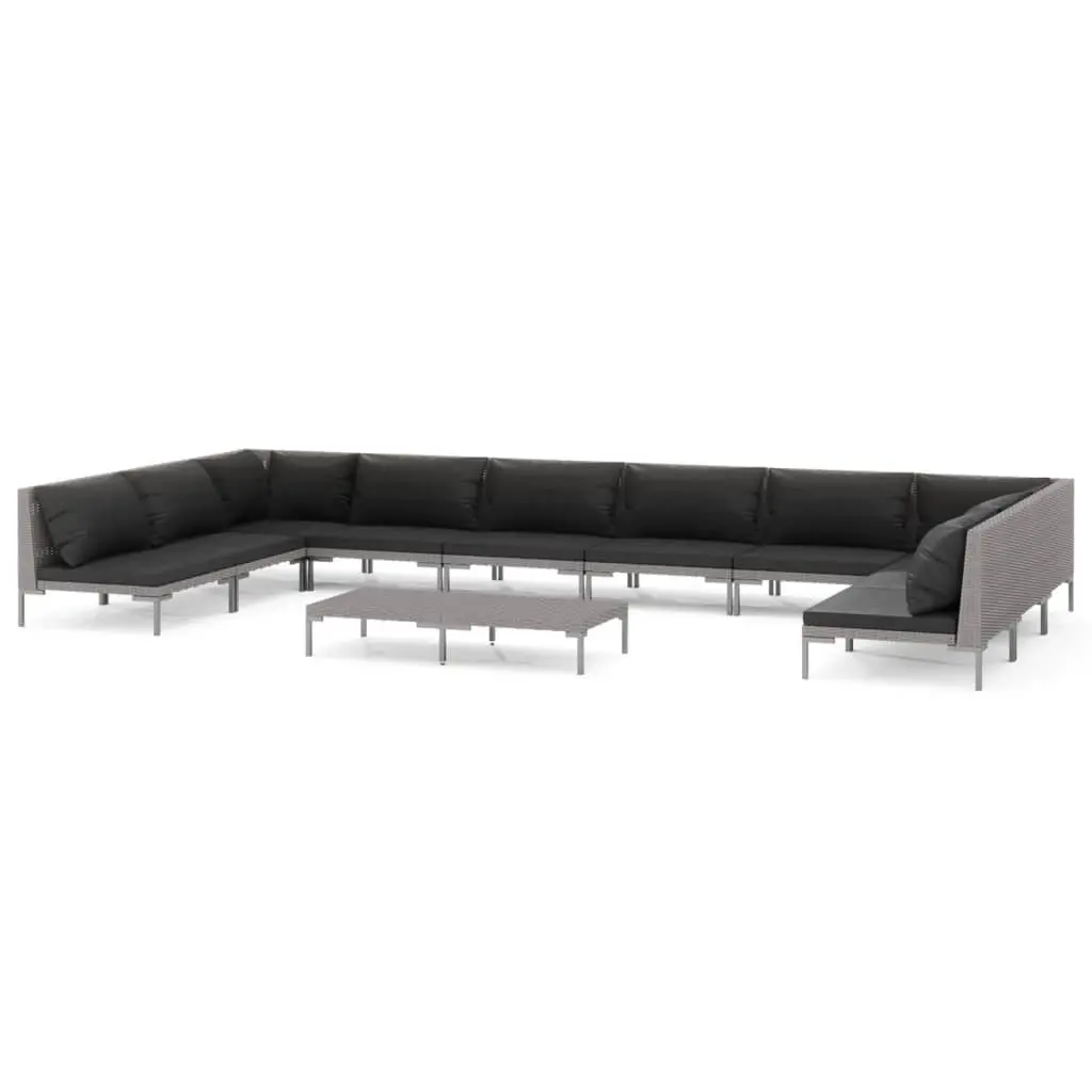 11 Piece Garden Lounge Set with Cushions Poly Rattan Dark Grey 3099925 - Furniture