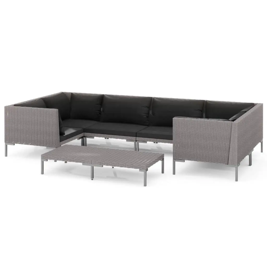 7 Piece Garden Lounge Set with Cushions Poly Rattan Dark Grey 3099927 - Furniture