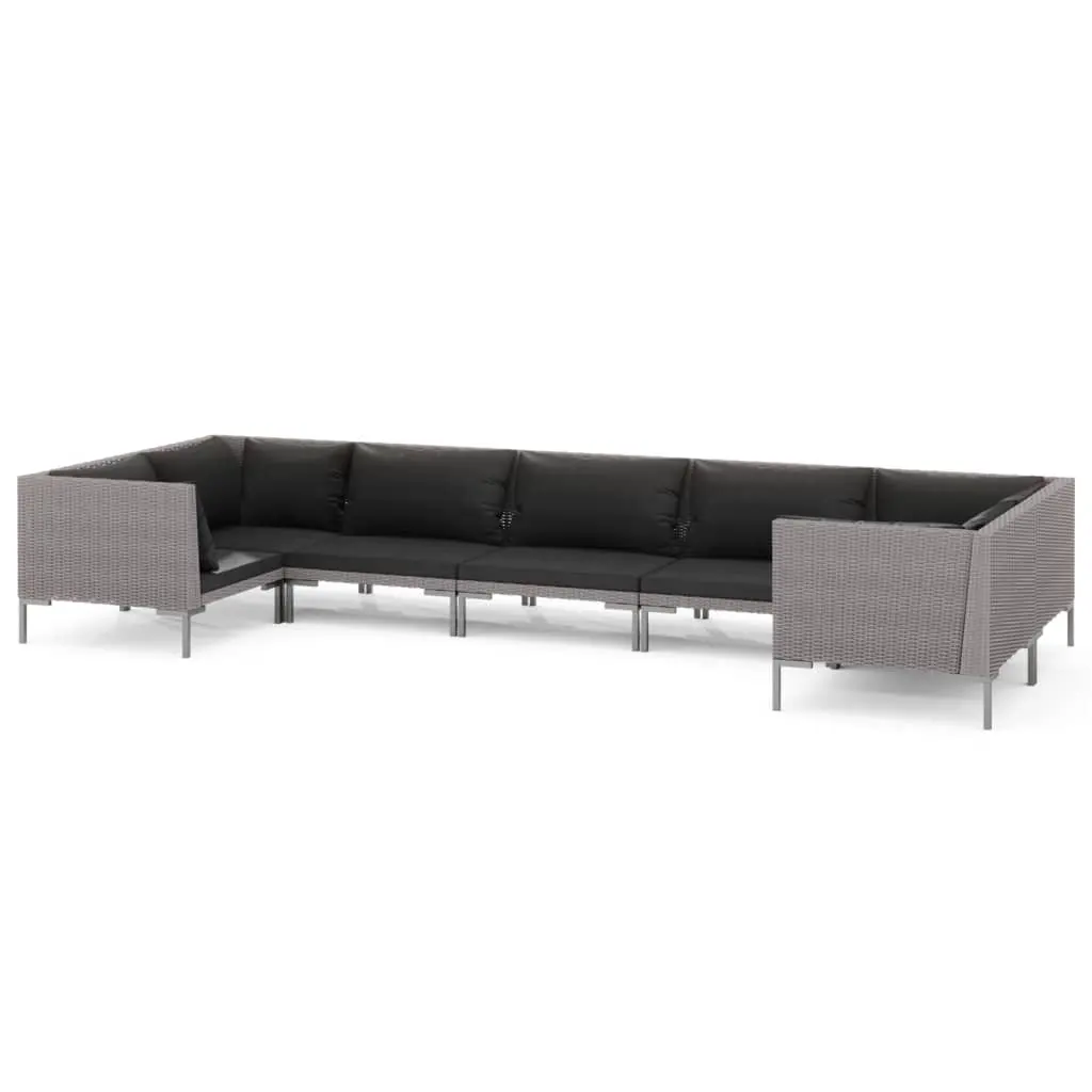 7 Piece Garden Lounge Set with Cushions Poly Rattan Dark Grey 3099928 - Furniture