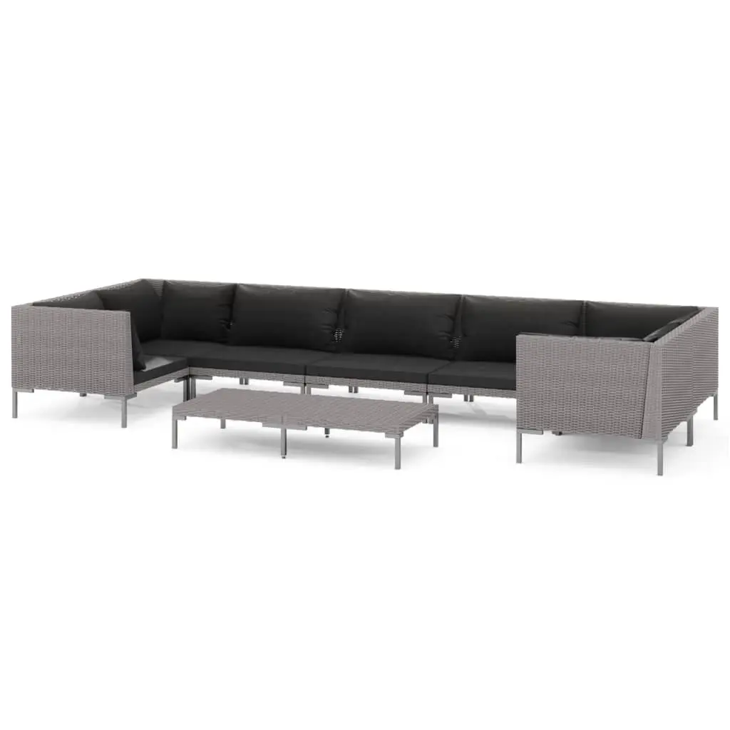 8 Piece Garden Lounge Set with Cushions Poly Rattan Dark Grey 3099929 - Furniture