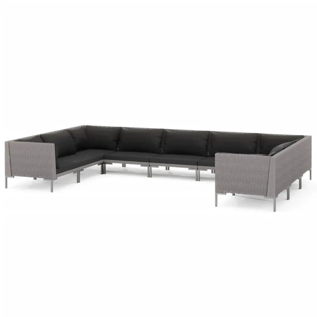 9 Piece Garden Lounge Set with Cushions Poly Rattan Dark Grey 3099930 - Furniture