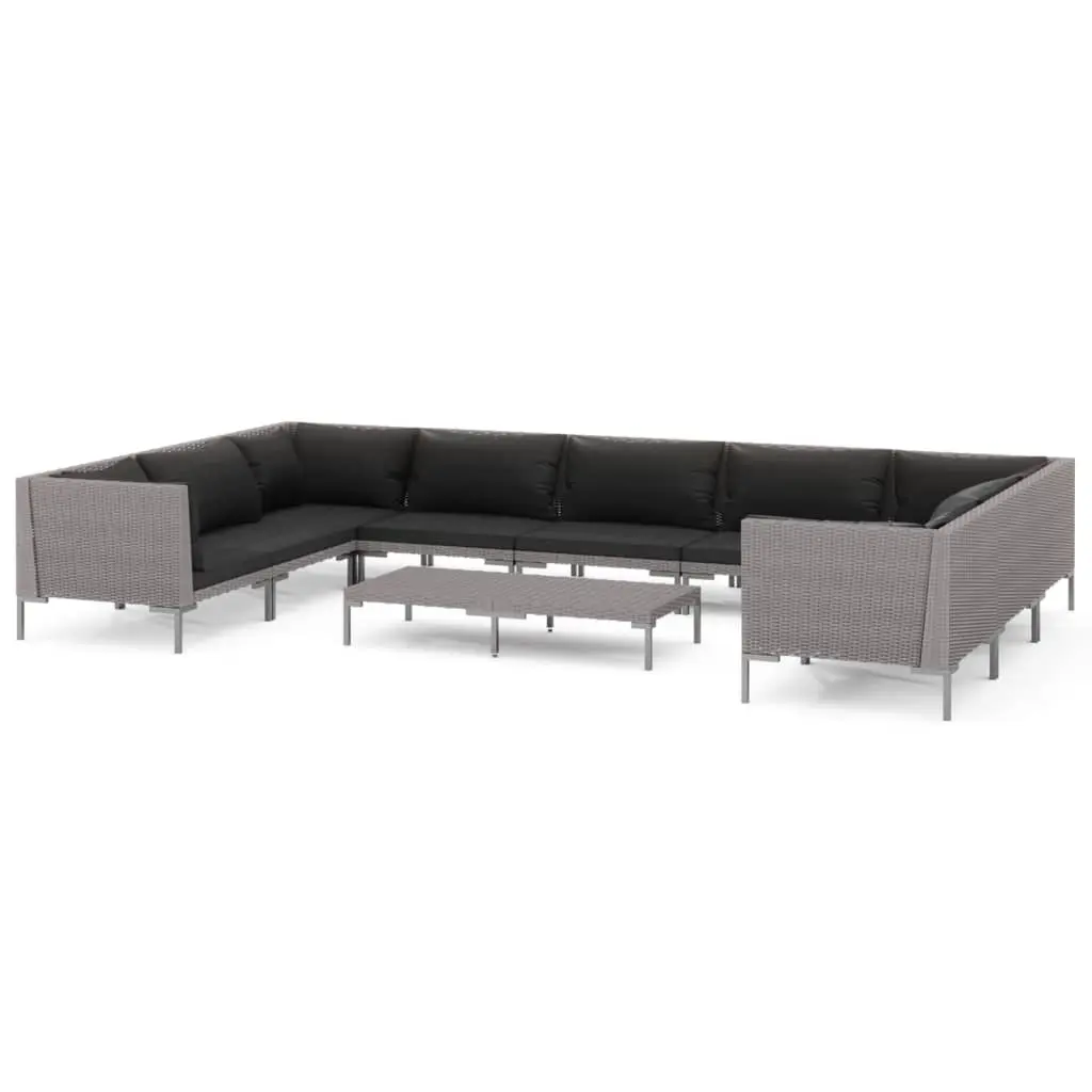 10 Piece Garden Lounge Set with Cushions Poly Rattan Dark Grey 3099931 - Furniture
