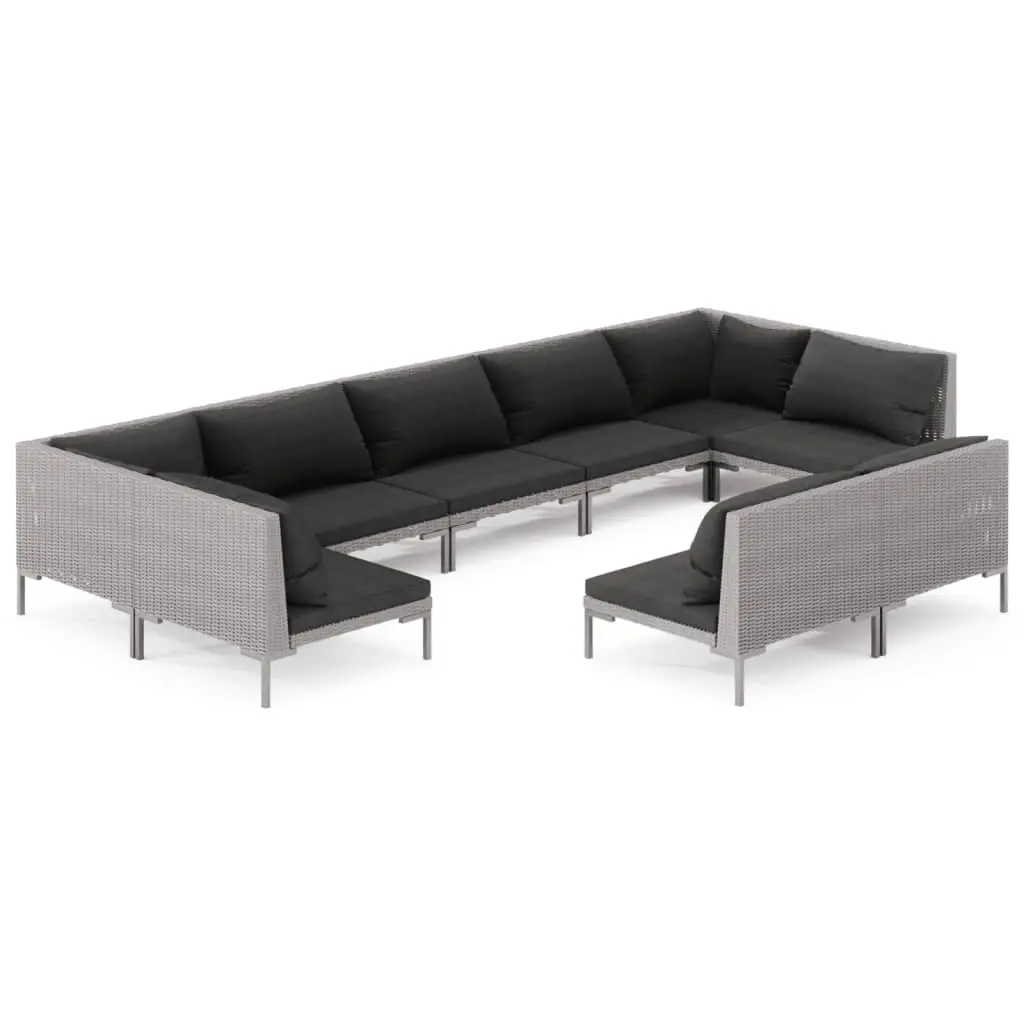9 Piece Garden Lounge Set with Cushions Poly Rattan Dark Grey 3099934 - Furniture