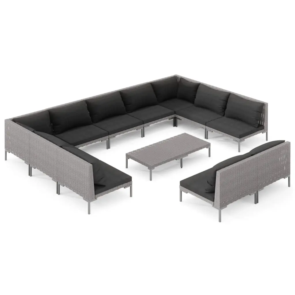 12 Piece Garden Lounge Set with Cushions Poly Rattan Dark Grey 3099937 - Furniture
