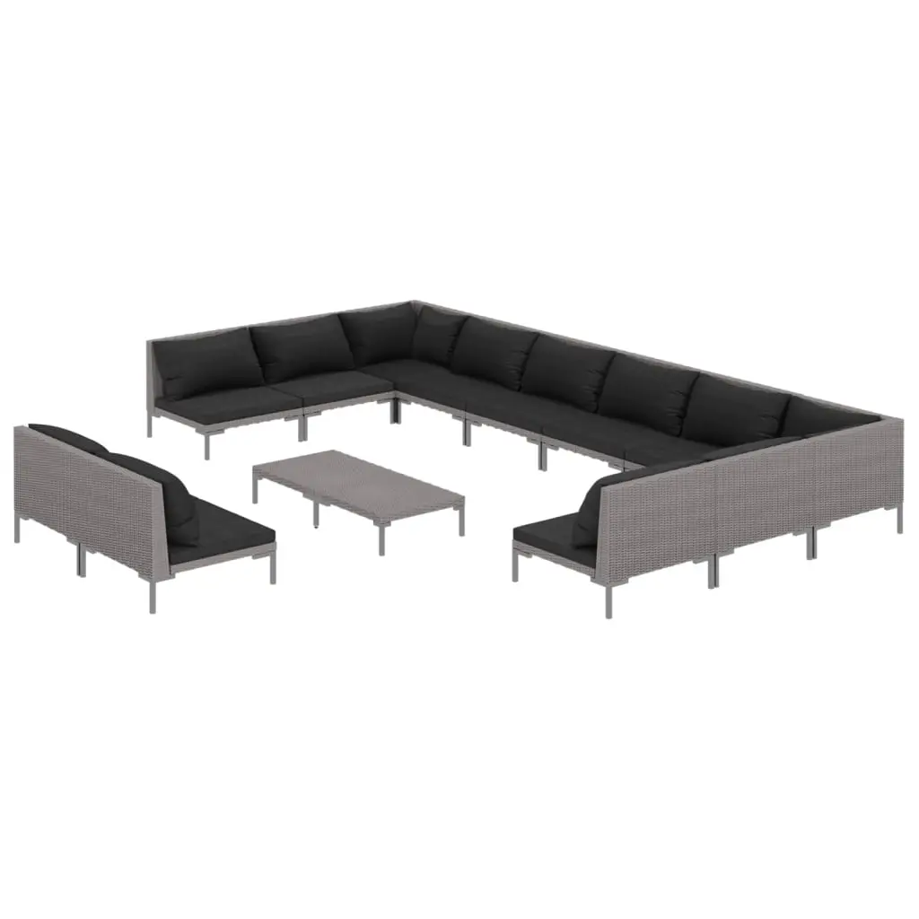 13 Piece Garden Lounge Set with Cushions Poly Rattan Dark Grey 3099939 - Furniture