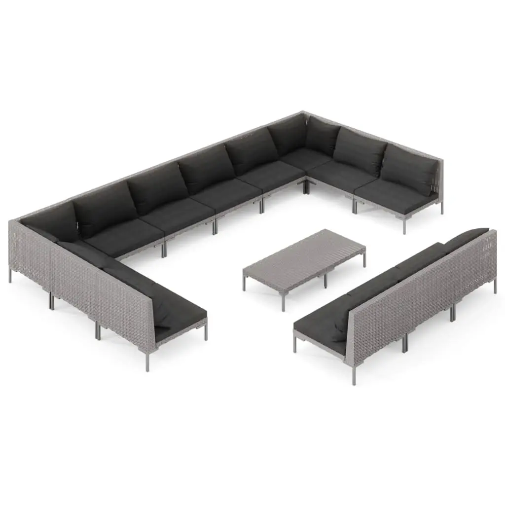 14 Piece Garden Lounge Set with Cushions Poly Rattan Dark Grey 3099941 - Furniture
