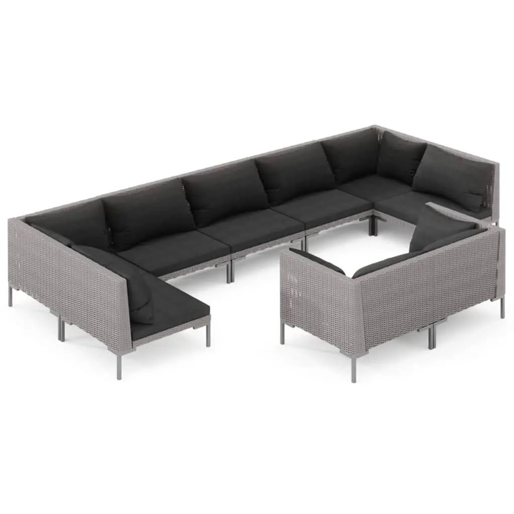 9 Piece Garden Lounge Set with Cushions Poly Rattan Dark Grey 3099942 - Furniture