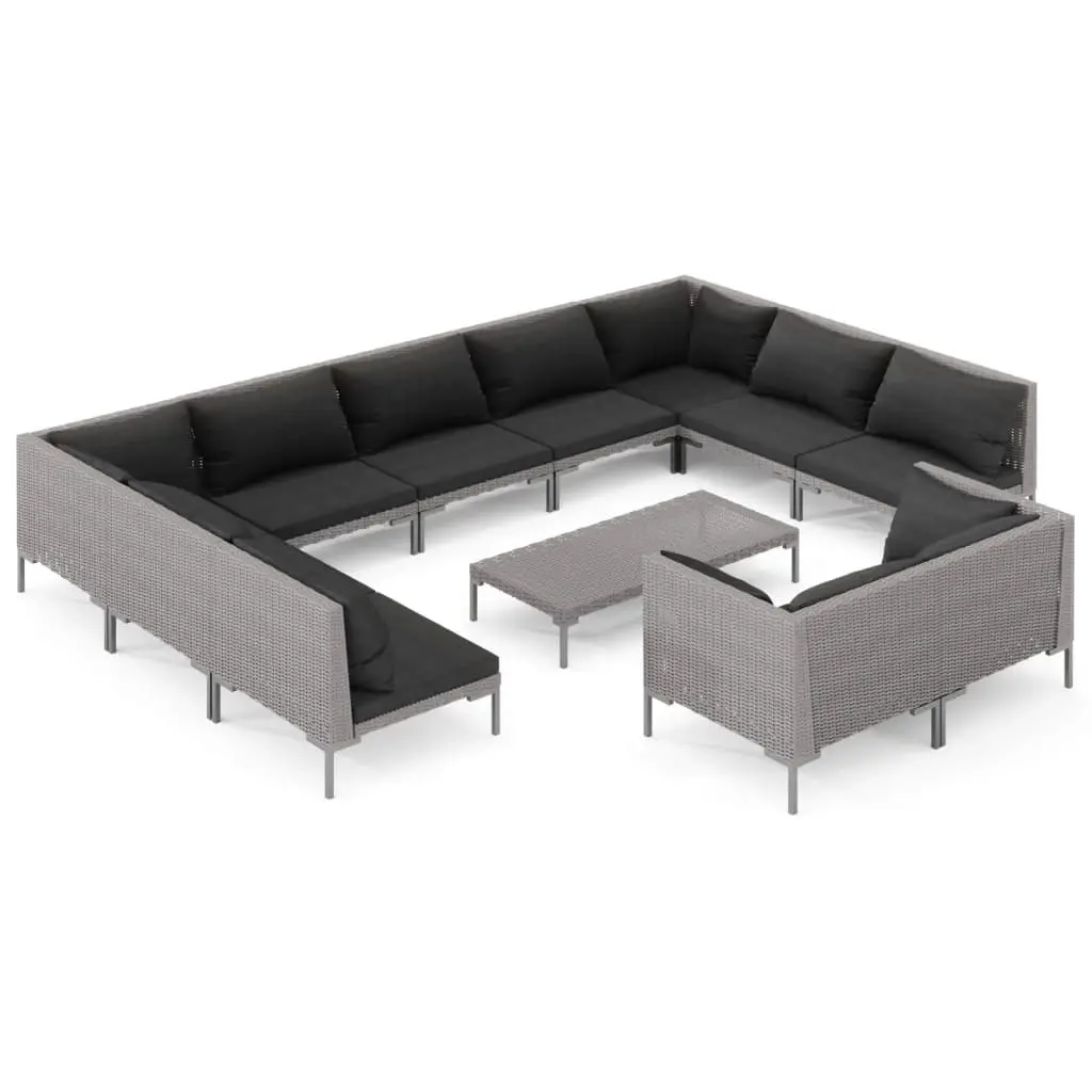 12 Piece Garden Lounge Set with Cushions Poly Rattan Dark Grey 3099945 - Furniture