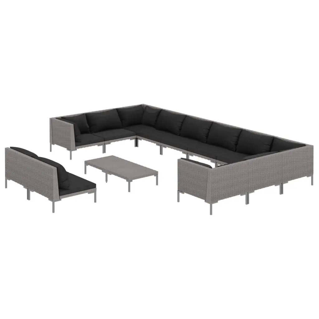 13 Piece Garden Lounge Set with Cushions Poly Rattan Dark Grey 3099947 - Furniture