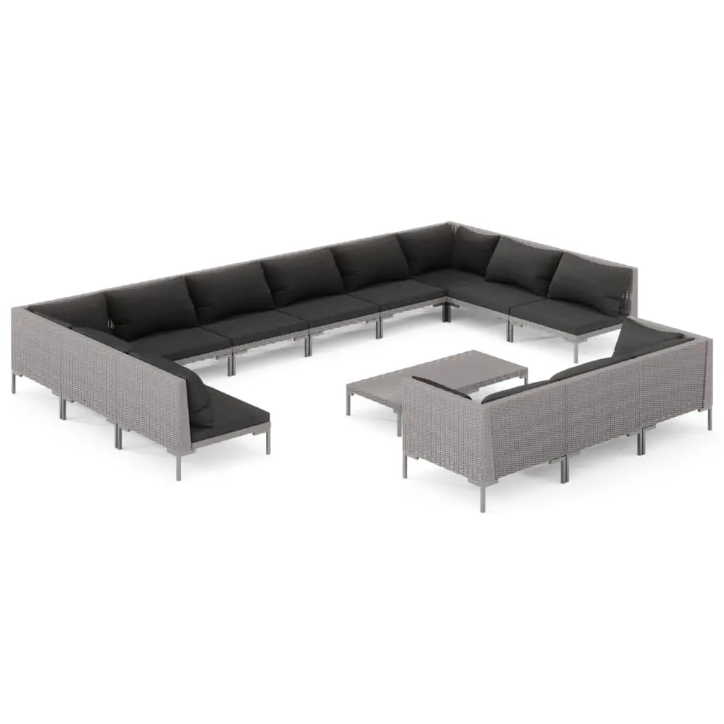 14 Piece Garden Lounge Set with Cushions Poly Rattan Dark Grey 3099949 - Furniture