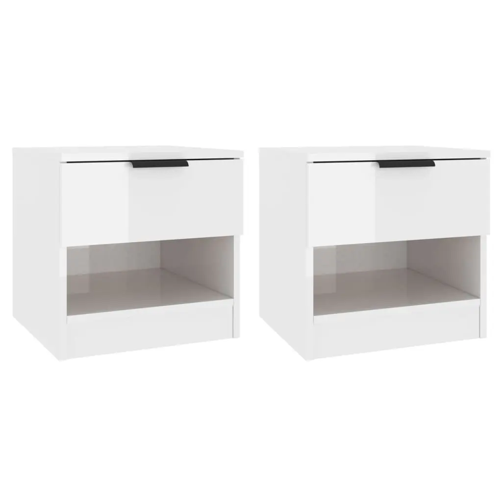 Bedside Cabinets 2 pcs High Gloss White Engineered Wood 811263 - Furniture