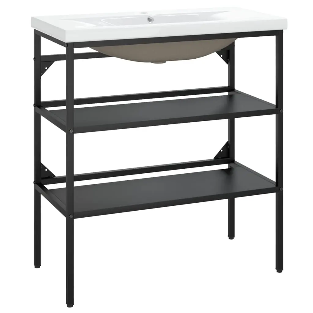Bathroom Washbasin Frame with Built-in Basin Black Iron 3101378