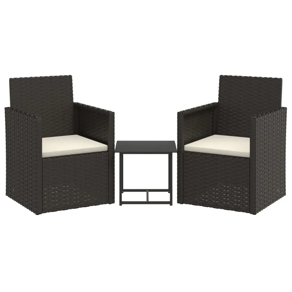 3 Piece Outdoor Sofa Set with Cushions Black Poly Rattan 319190 - Furniture
