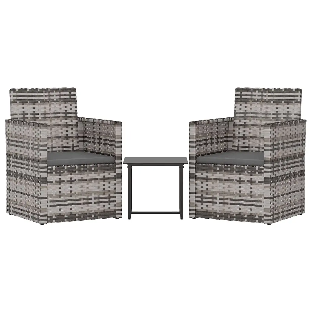 3 Piece Outdoor Lounge Set with Cushions Poly Rattan Grey 319191 - Furniture