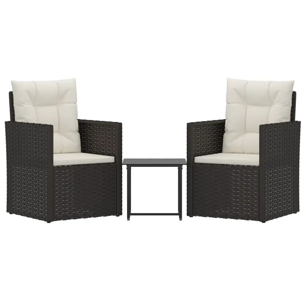 3 Piece Outdoor Lounge Set with Cushions Poly Rattan Black 319192 - Furniture