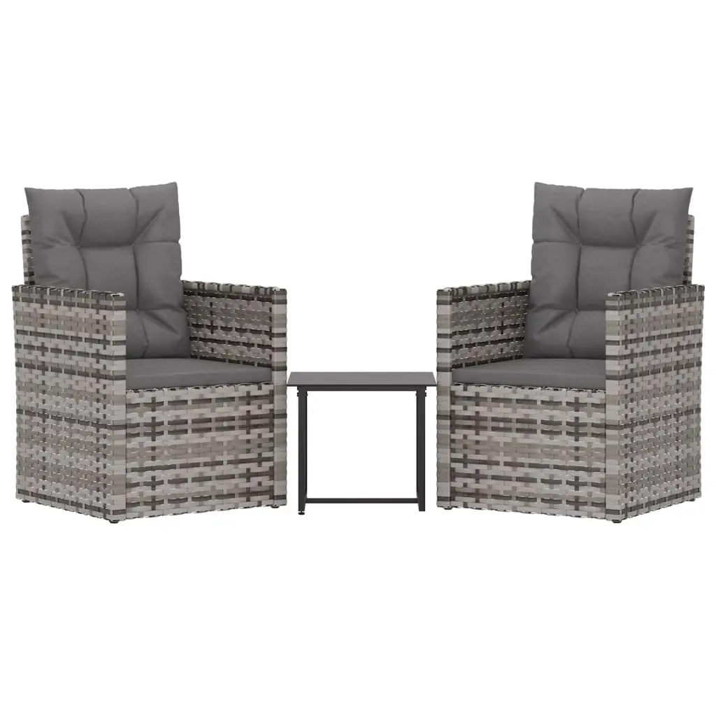 3 Piece Outdoor Lounge Set with Cushions Poly Rattan Grey 319193 - Furniture