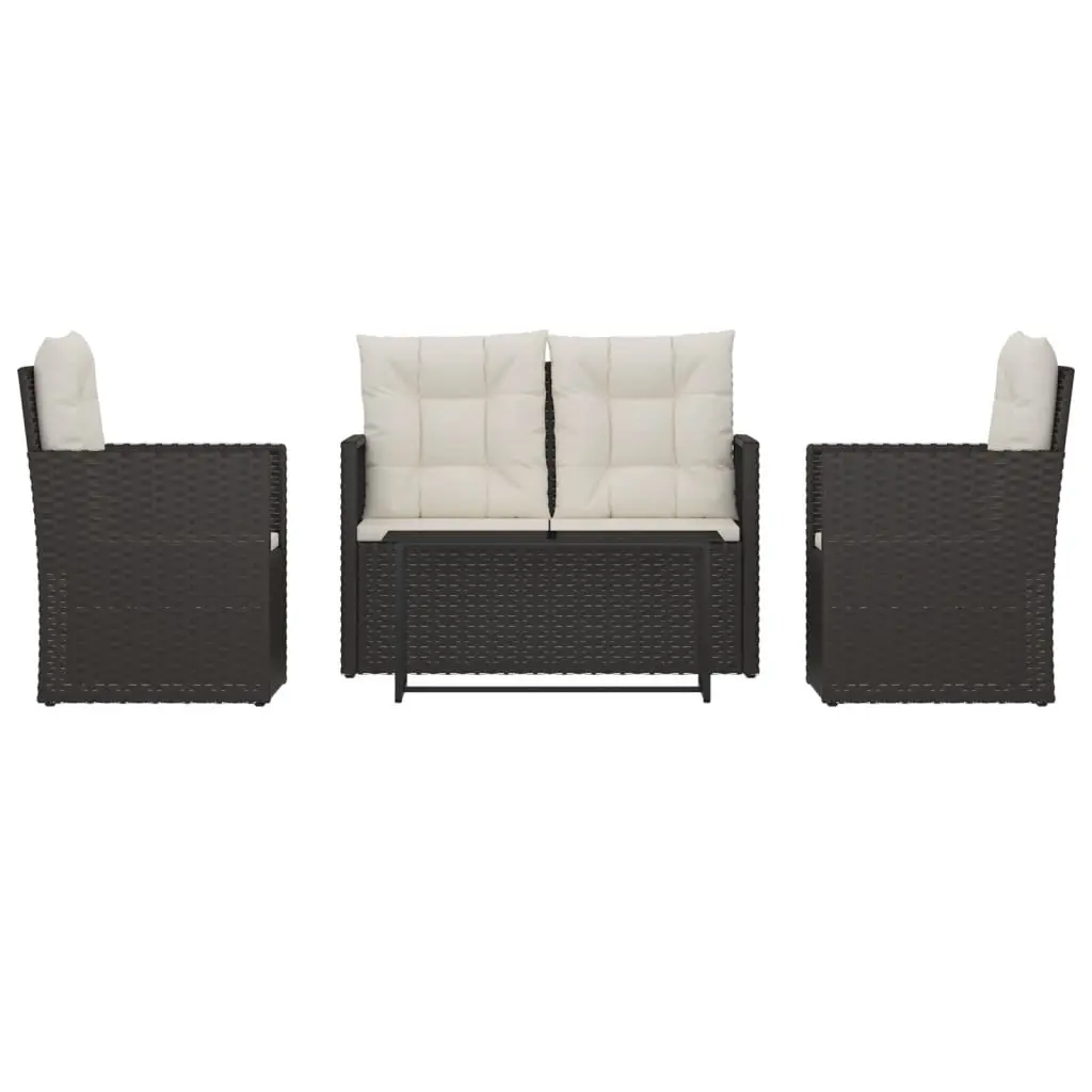 4 Piece Outdoor Lounge Set with Cushions Poly Rattan Black 319196 - Furniture