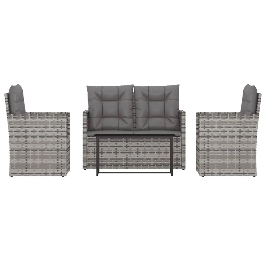 4 Piece Outdoor Lounge Set with Cushions Poly Rattan Grey 319197 - Furniture