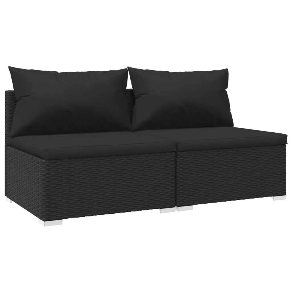 2 Piece Garden Lounge Set with Cushions Poly Rattan Black 3101392 - Furniture