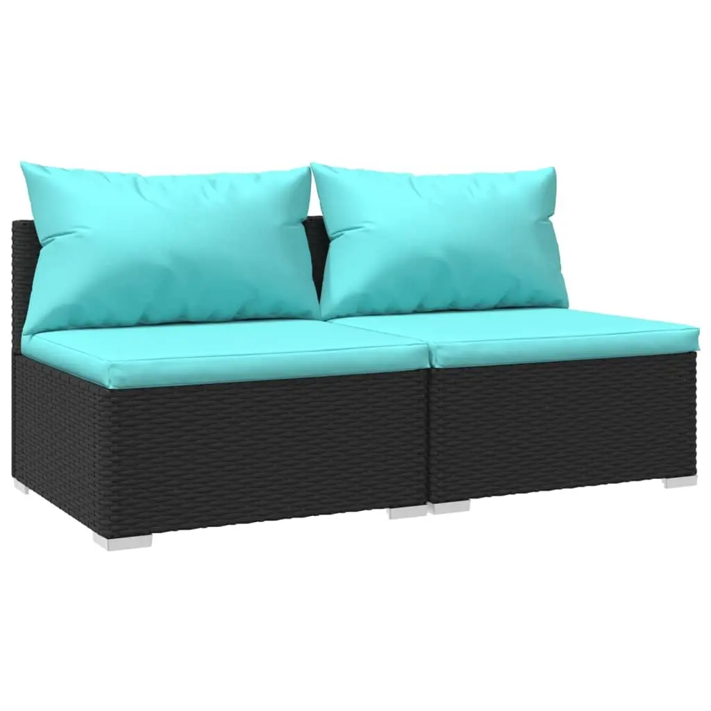 2 Piece Garden Lounge Set with Cushions Poly Rattan Black 3101393 - Furniture