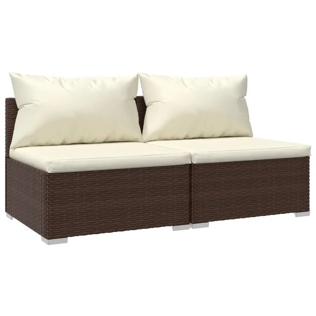 2 Piece Garden Lounge Set with Cushions Poly Rattan Brown 3101394 - Furniture